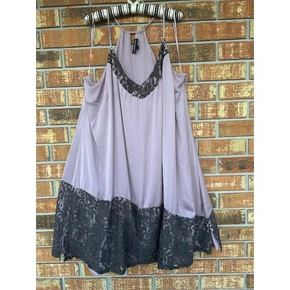 Lane Bryant Lavender/Lace Trim Babydoll Night Dress Purple Black Plus Sz 28 - Picture 8 of 9